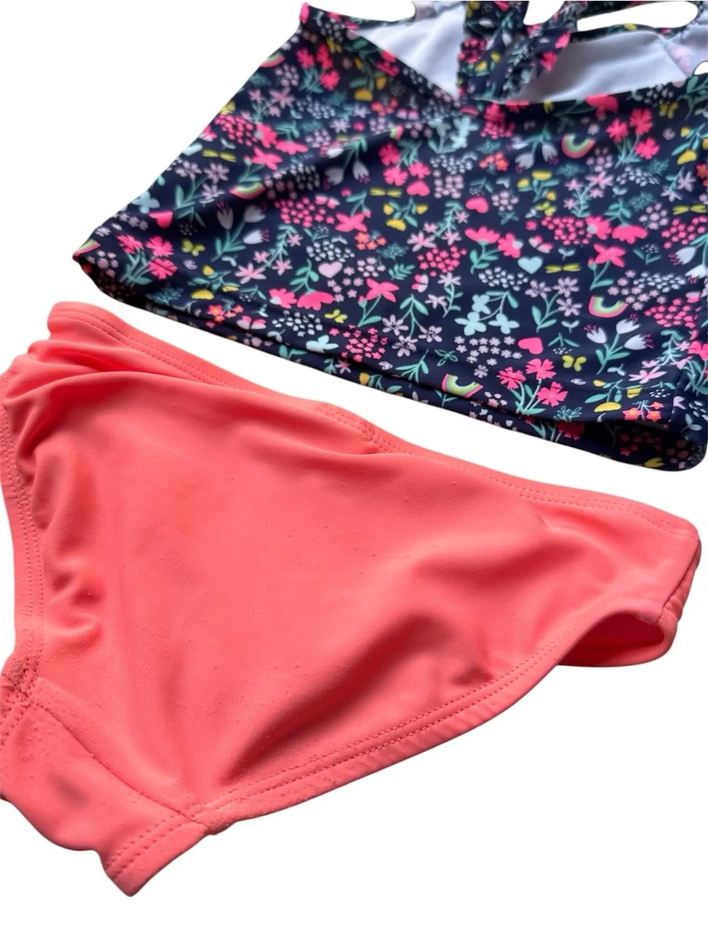 Carter's size 4 Girls ruffle top 2 piece tankini blue coral swim suit set